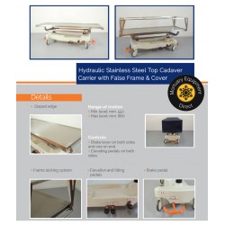 Hydraulic Stainless Steel Top Cadaver Patient Carrier with Frame & Cover